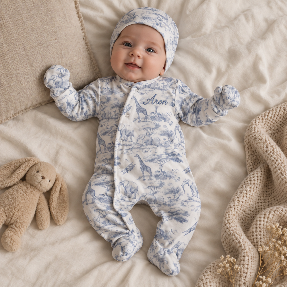 Pyjama bébé en velours trois pièces Safari avec bonnet et moufles, collection Casa Coton
