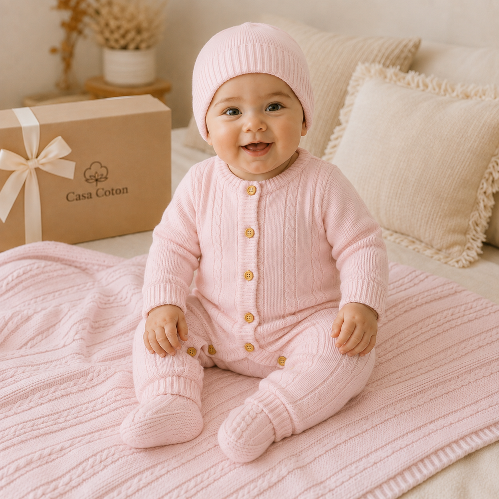 Coffret de naissance Casa Coton en maille, prêt à offrir à un salarié