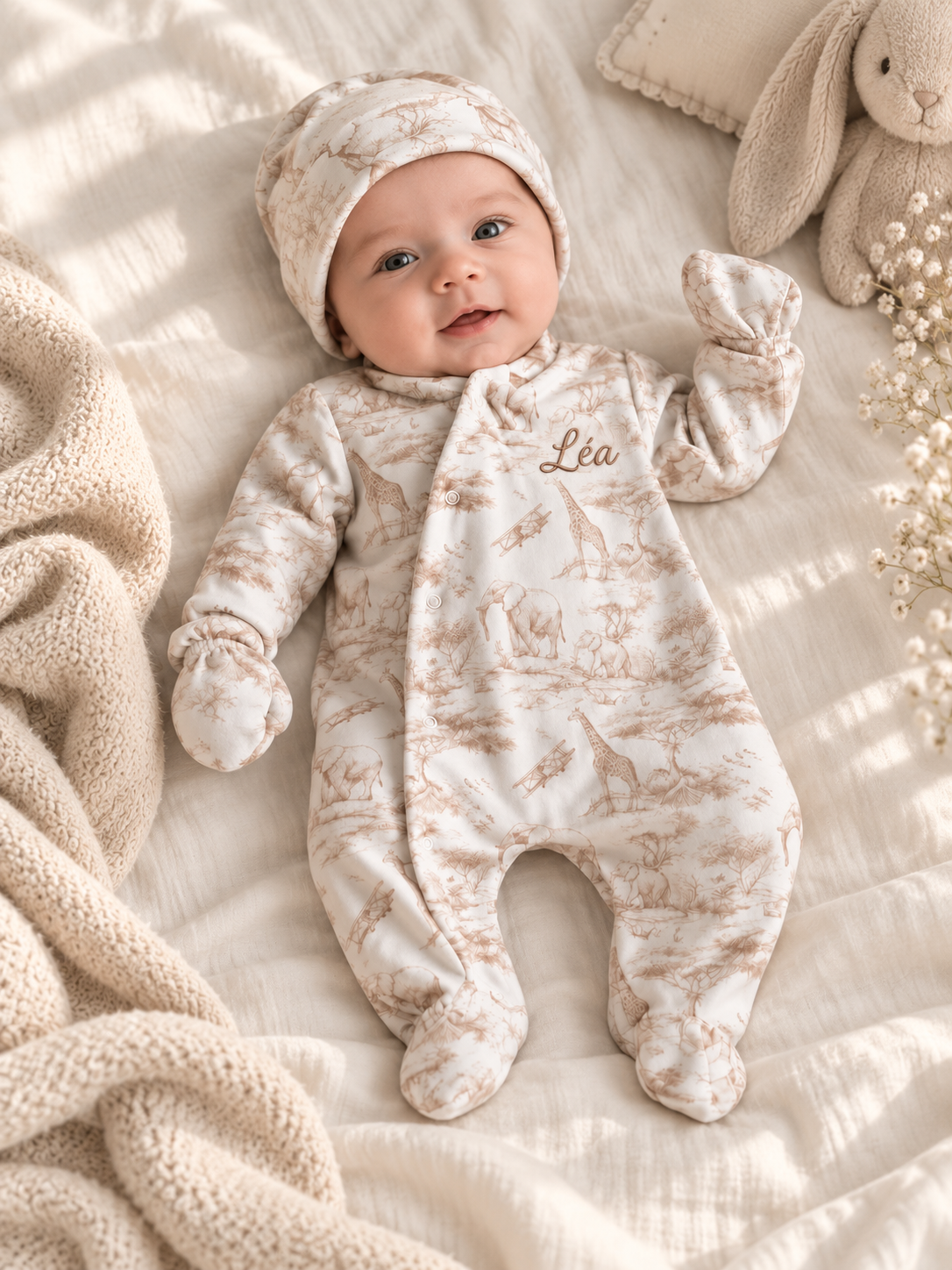 Pyjama en velours 3 pièces - Safari, coloris beige