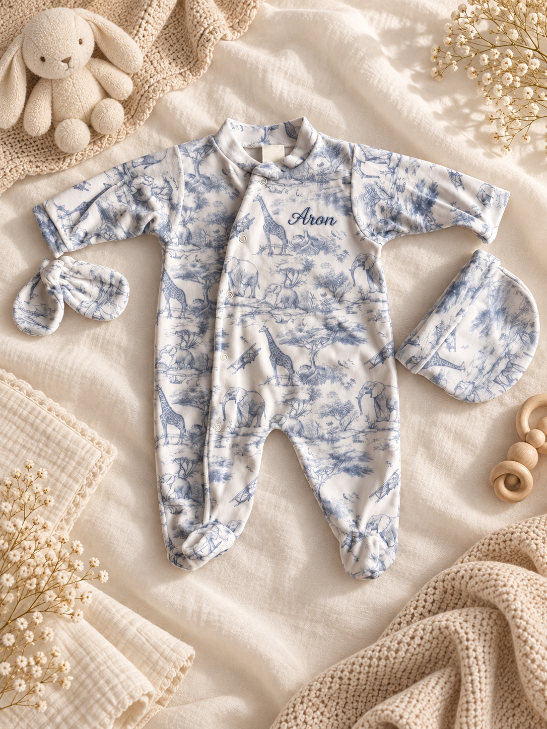 Pyjama en velours 3 pièces - Safari, coloris bleu