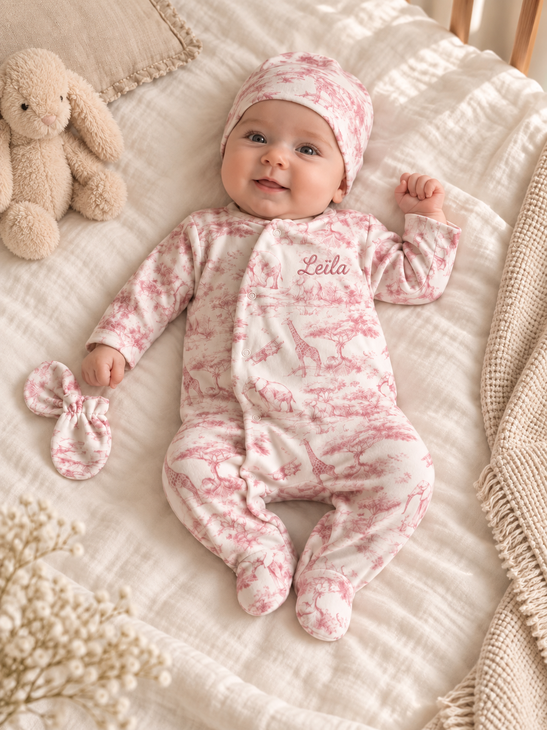 Pyjama en velours 3 pièces - Safari, coloris rose