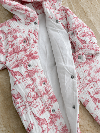 Combinaison pilote Safari rose ouverte, doublure blanche matelassée