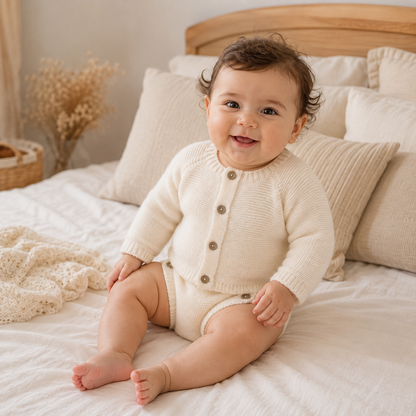 Ensemble bébé Léna en maille, blanc