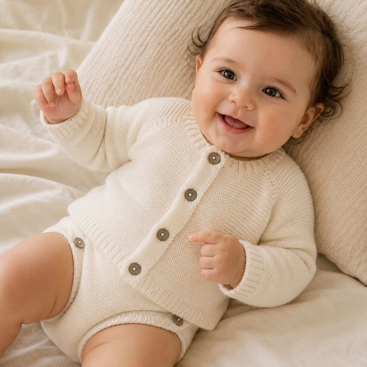 Ensemble bébé Léna en maille, blanc