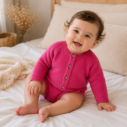 Ensemble bébé Léna en maille, magenta
