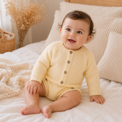 Ensemble bébé Léna en maille, jaune