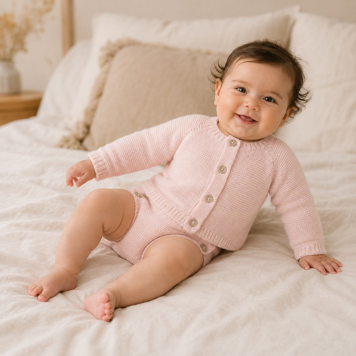 Ensemble bébé Léna en maille, rose