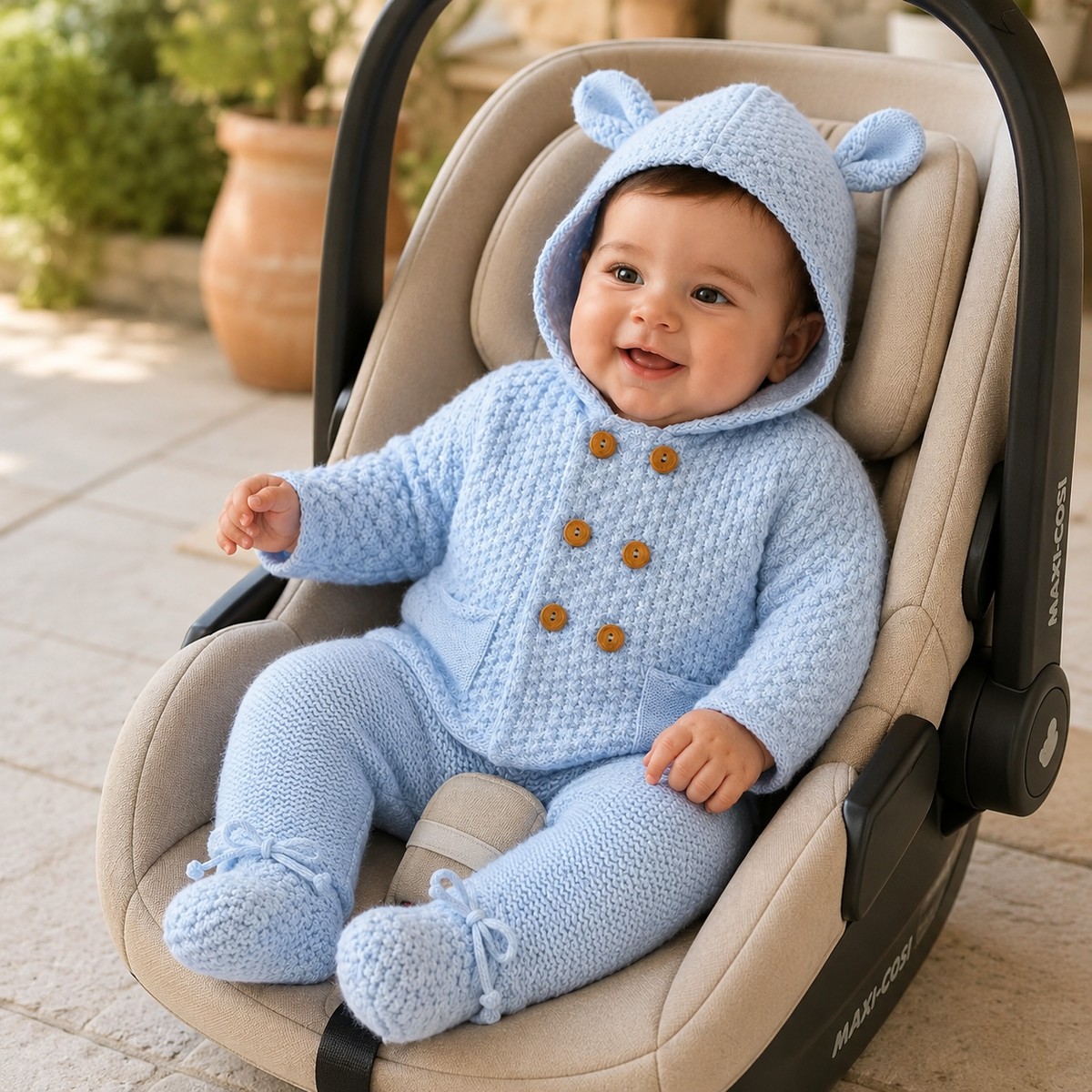 Ensemble bébé Noé, manteau et pantalon en maille