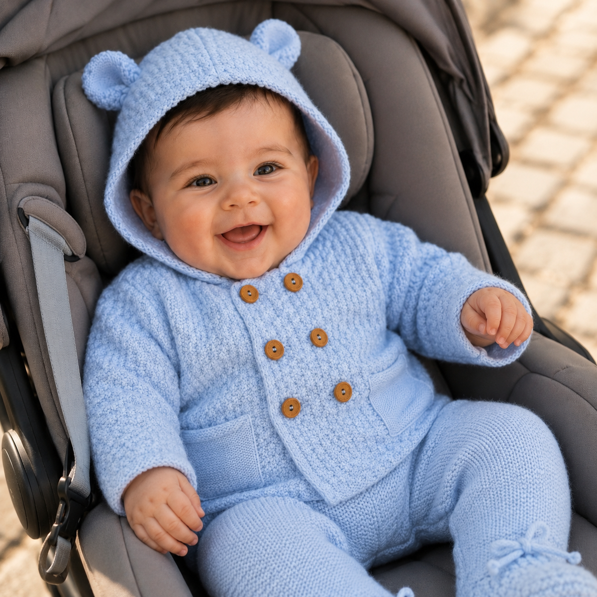 Ensemble bébé Noé, manteau et pantalon en maille