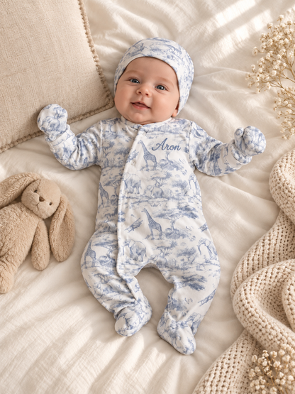 Pyjama en velours 3 pièces - Safari, coloris bleu