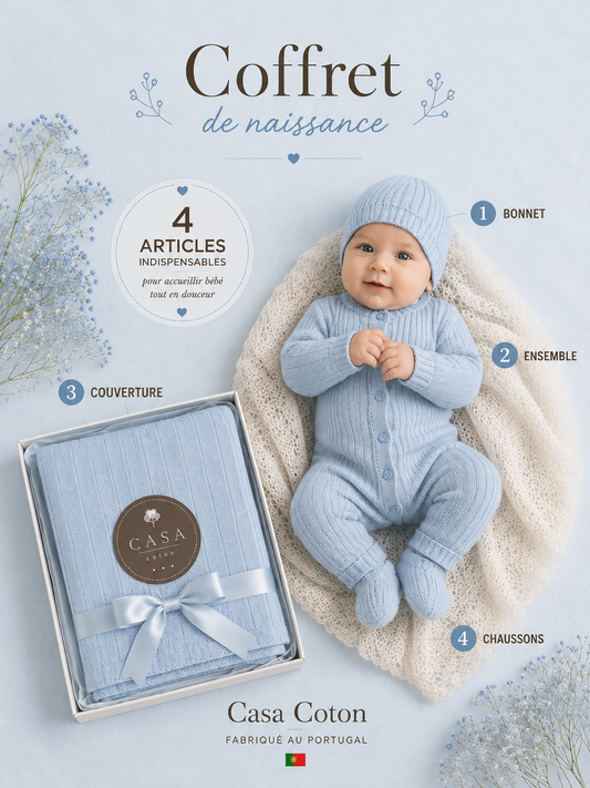 Coffret Naissance - Combinaison, couverture, bonnet et chaussons