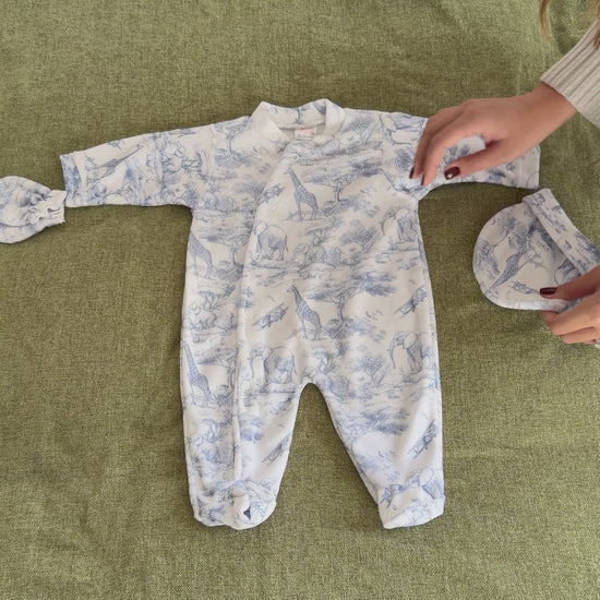Vidéo Pyjama en velours 3 pièces Safari bleu