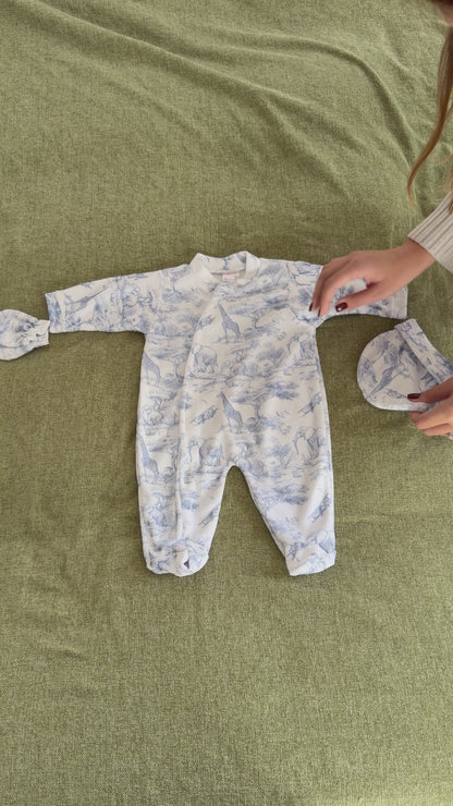 Vidéo Pyjama en velours 3 pièces Safari bleu