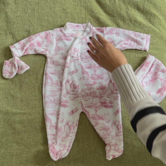 Vidéo Pyjama en velours 3 pièces Safari rose