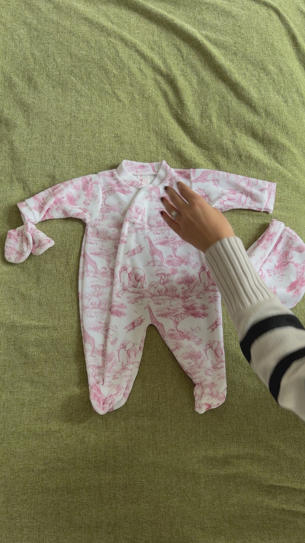 Vidéo Pyjama en velours 3 pièces Safari rose